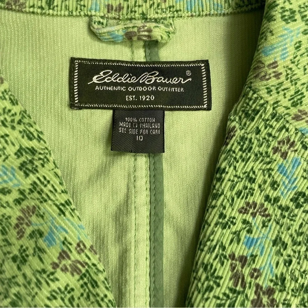 Eddie Bauer Vtg 90s Green Floral Corduroy Blazer Jacket 10 Cotton Cottagecore